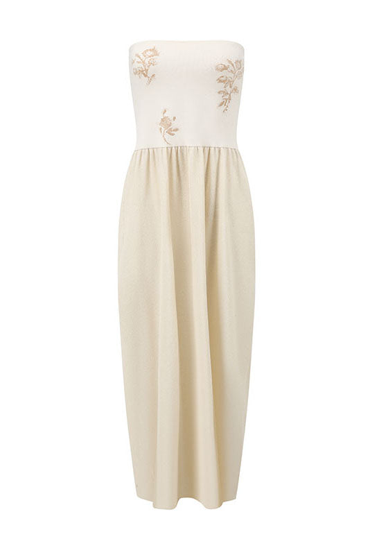 SWAYING 25 Early Autumn Floral Jacquard Tube Top Dress SW-SW25PF2L01C1-NB Cream White